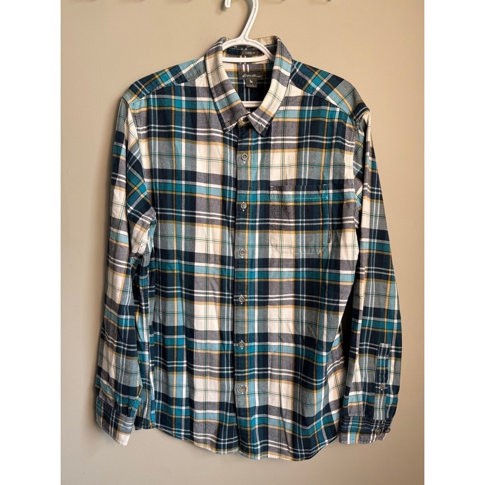 Eddie Bauer Mens Classic Fit Plaid Flannel Shirt Large Gorpcore Grunge Preppy